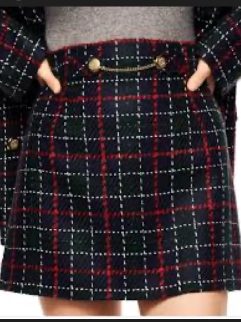 Zara Blue Green Red Tartan Plaid Knit Mini Skirt Size Large